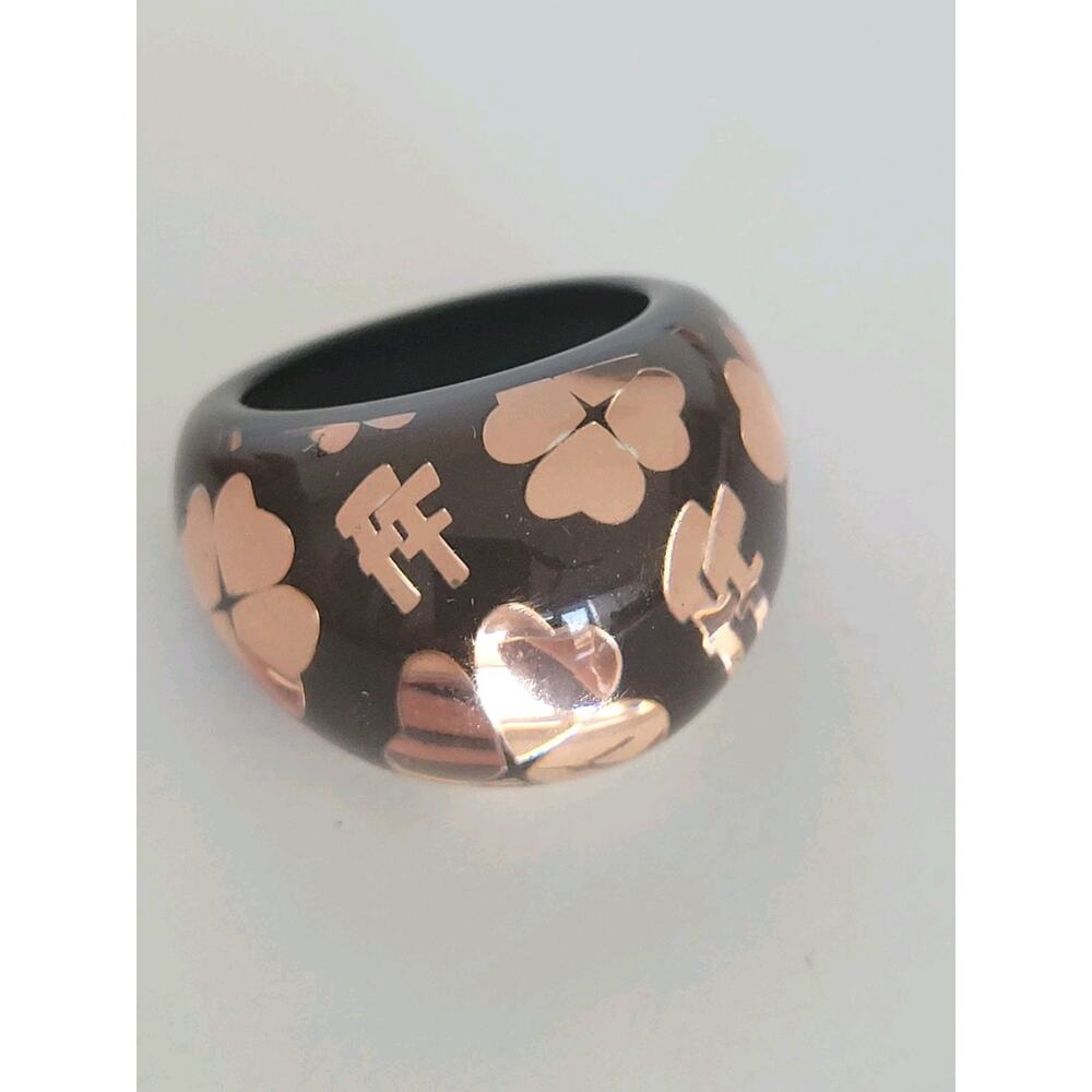 Folli Follie Brown Rose Gold Cocktail Ring Size 56 US 7.5 Clover Quality Plastic